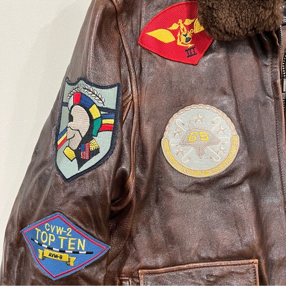 AVIREX CLASSIC PATCHED G-1 FLIGHT AVIATOR JACKET IN BROWN SIZE XL - Picture 4 of 15